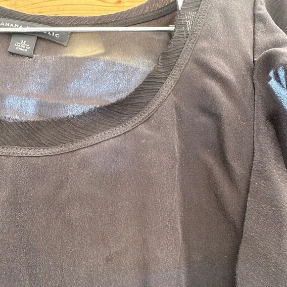 Banana Republic Black Silk Ruffle Elastic Tie Waist Top Blouse Medium - Picture 6 of 9